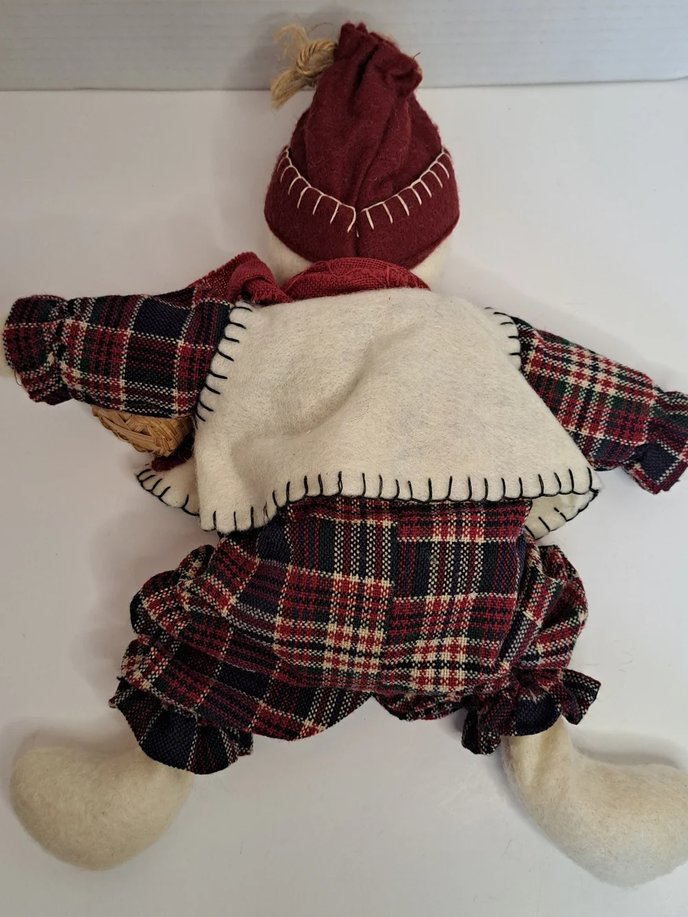 Vtg 80s Primitive Snowman woman Shelf Sitter Figure Handcrafted Folk Art Winter